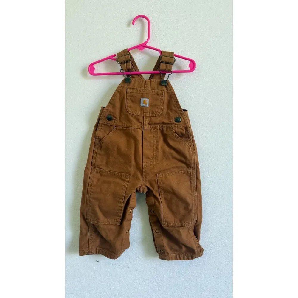 Carhartt Baby Overalls 9 Months Brown Duck Canvas Bib Workwear 9M
